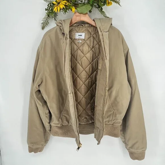 Aritzia TNA Cozy Canvas Zip Hoodie Jacket Coat Womens XL‎ Beige Tan Workwear - Picture 11 of 16